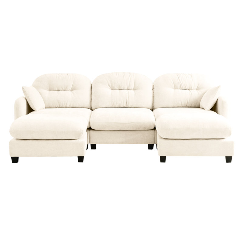 Structure modulaire à 3 places avec chenille beige, structure plissée, à ressorts et en éponge, 2 coussins décoratifs, siège à agencement de sièges flexible, facile à positionner