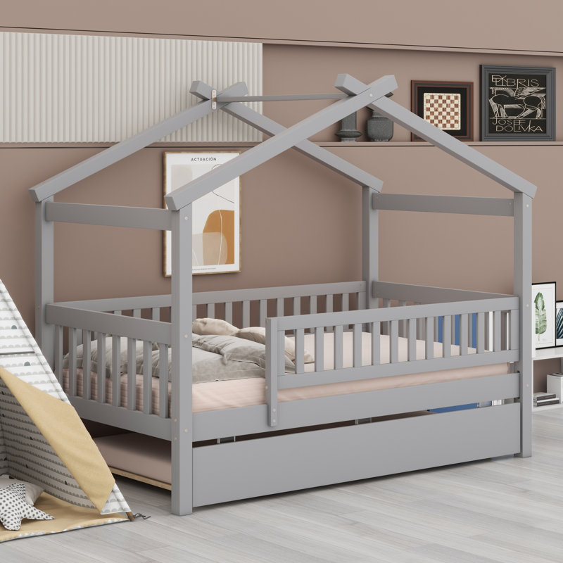 Lit en bois avec couchette, Gris