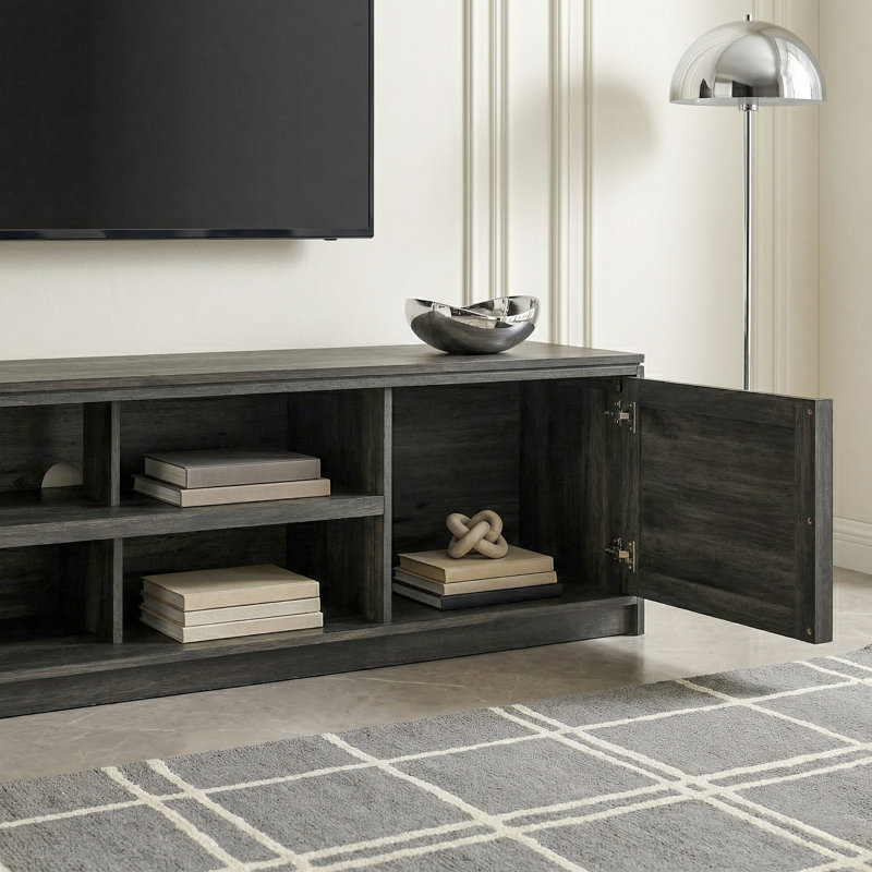 Bateson Modern 70" TV Stand with Storage Cabinets, Black Oak