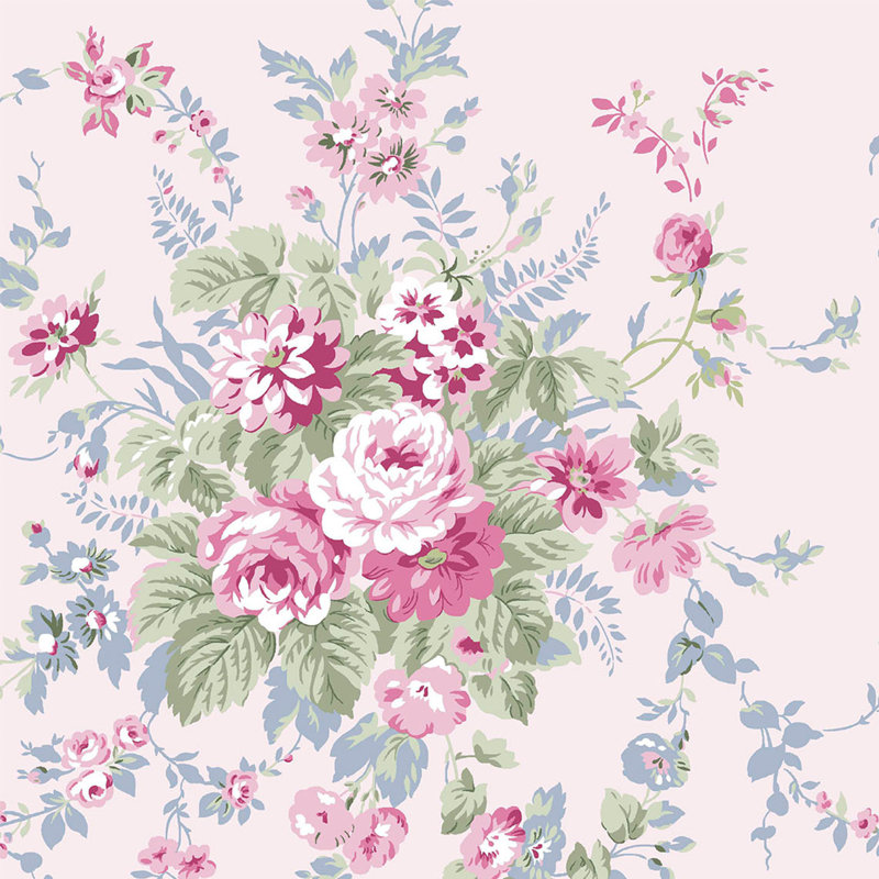 Rachel Ashwell Garden Floral Slate Grey Wallpaper, Pink
