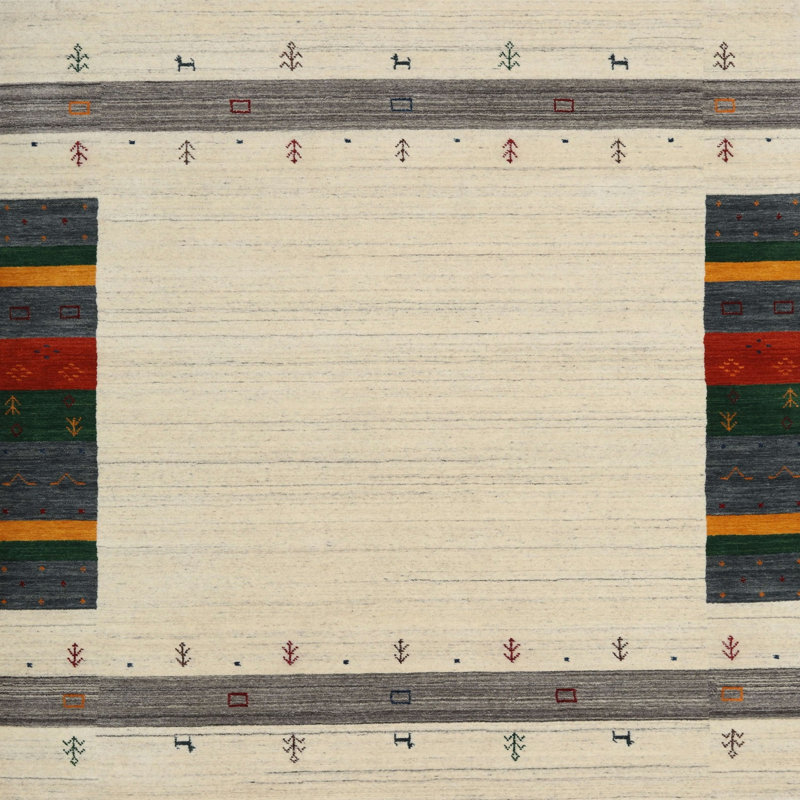 Tapis beige/rouge contemporain, Carré 8 pi