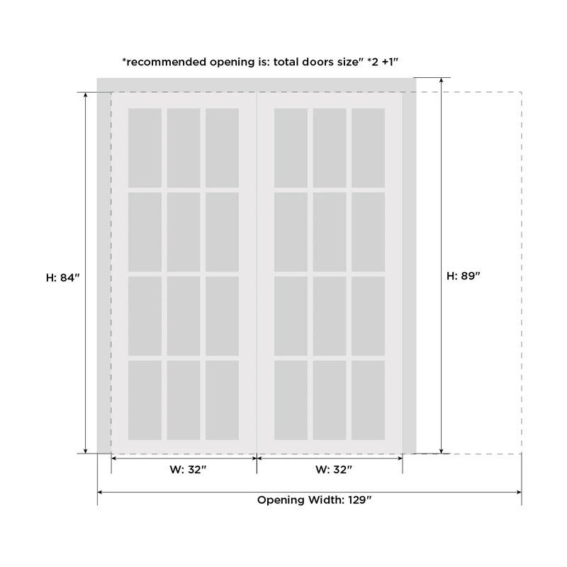Portes françaises en bois massif massif, 64 po x 84 po