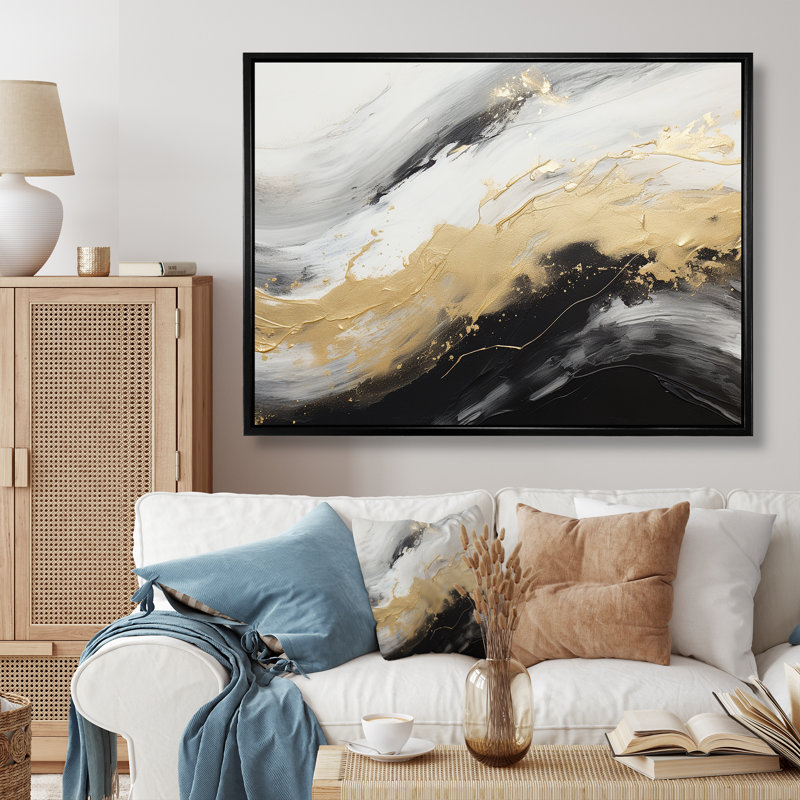 Or doux et noir Soft Wave Fusion III - impressions sur toile abstraites, Toile tendue, H 30 po x l 40 po x P 1,5 po