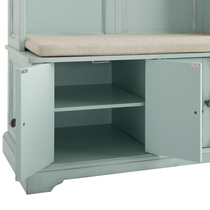 Veere Hall Tree 38'' Wide with Bench and Shoe Storage, Seafoam