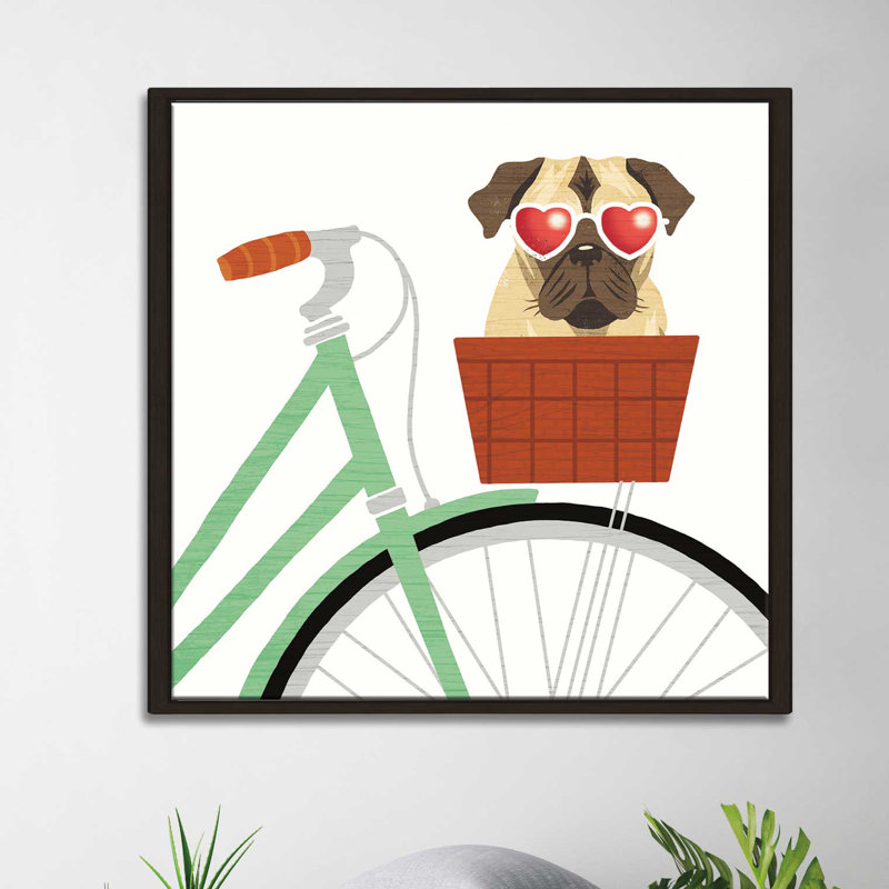 «Beach Bums Pug Vélo I», impression, H 31,5 po x l 31,5 po x P 2 po, Cadre flottant espresso