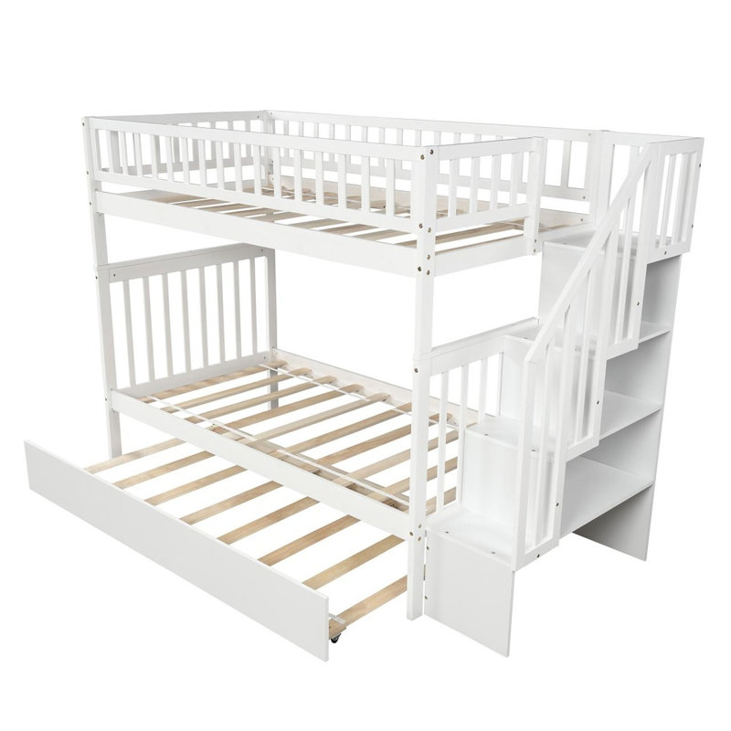 Lit superposé standard avec dossiers Dossena, Blanc, Simple sur double
