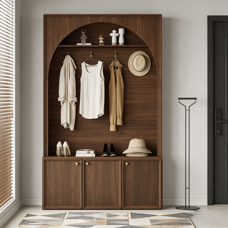 Meuble d'entrÃ©e tout-en-un avec tablettes rÃ©glables, banc de rangement rÃ©tro Ã  l'entrÃ©e avec 3 armoires, Walnut