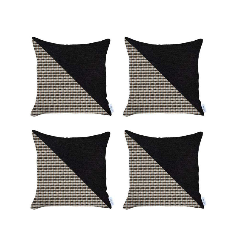 Ensemble de 4 housses de coussin pied-de-poule, Brun clair