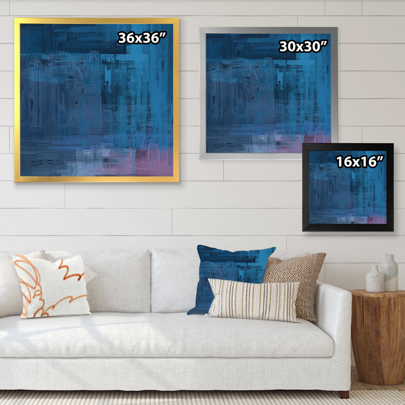 «Blue and Black Frozen Grunge Art», reproduction d'art sur toile encadrée, Cadre noir, H 16 po x l 16 po x P 1 po