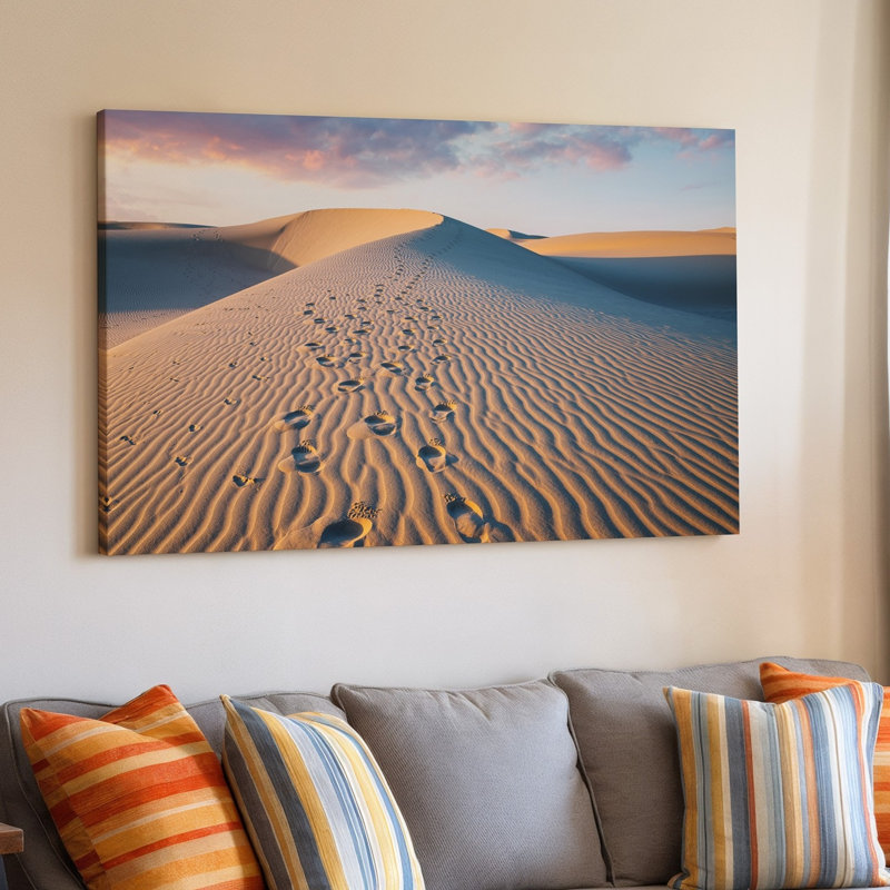 Toile, "Un paysage serein du désert avec des dunes de sable ondulées baignées dans un mur", H 20 po x l 30 po