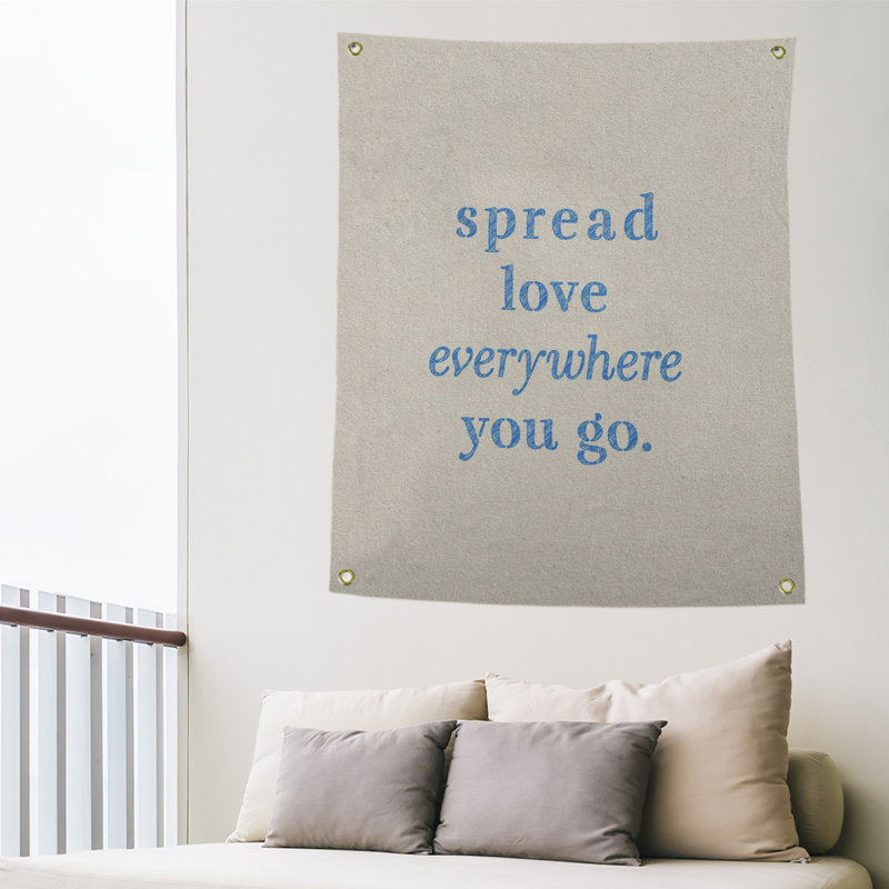 Tapisserie de polyester à l’quoted love quot, H 80 po x l 59 po, Blanc / Bleu