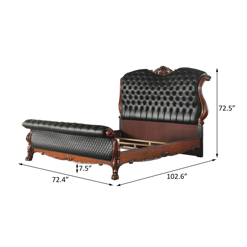 Lit-bateau tapissier Sophie, Grand, Noir / chêne cerise