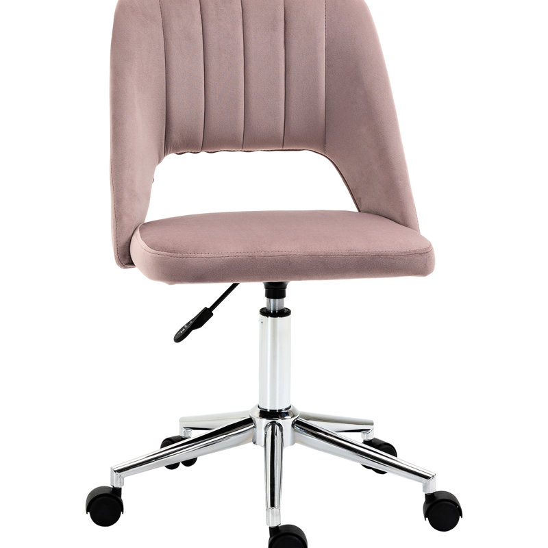 Chaise de bureau en velours rose, modèle, dossier moyen avec fonction de pivotement réglable à 360 ° pour un espace de travail florissant