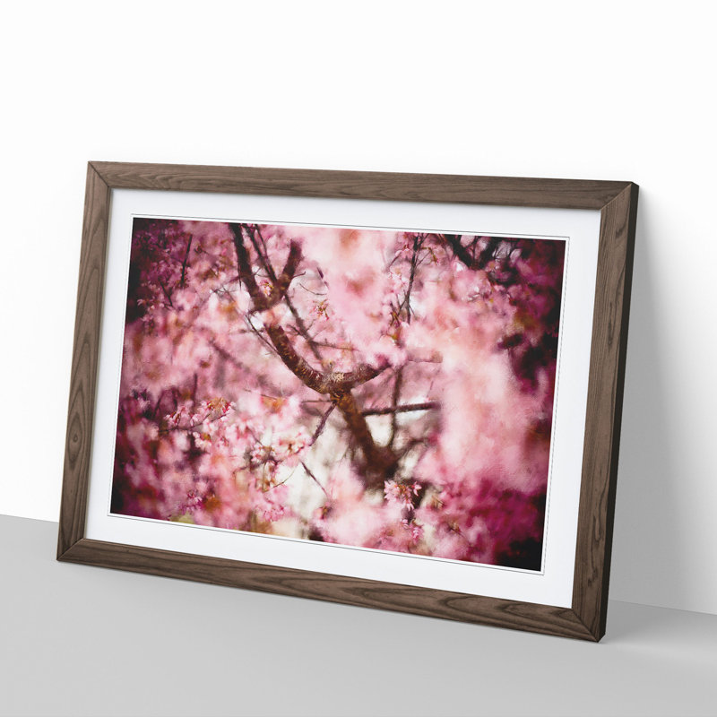 Pink Cherry Blossom Flowers Vol.4 - Framed Print, 48cm H x 65cm W x 2cm D, Walnut Framed