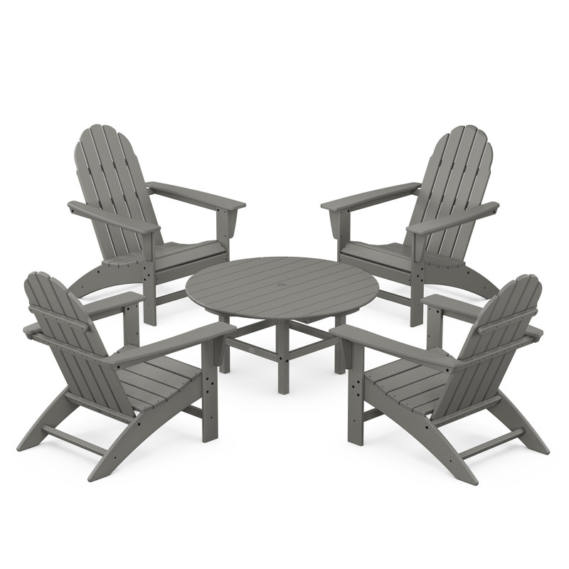 POLYWOOD Vineyard 5-Piece Adirondack Chair Conversation Set, Slate Gray
