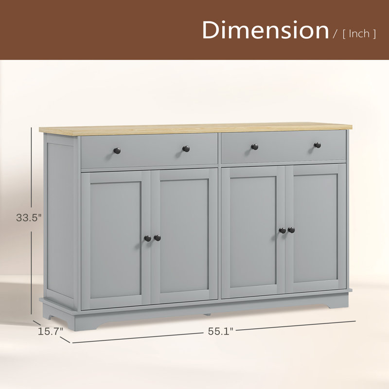 Elegant Style Buffet Cabinet With Storage Drawers,Sideboard, Adjustable Shelves For Your Home, Gray