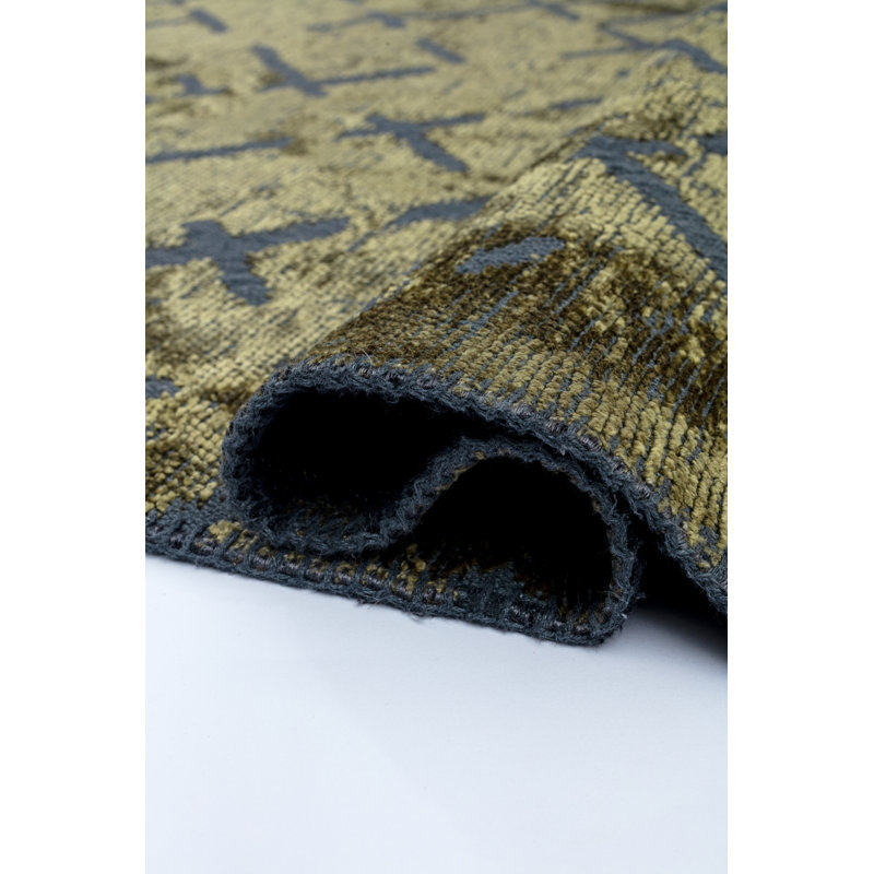Rapture Green Abstract Luxury Area Rug, Rectangle 7'10" x 11'2", Forest Green