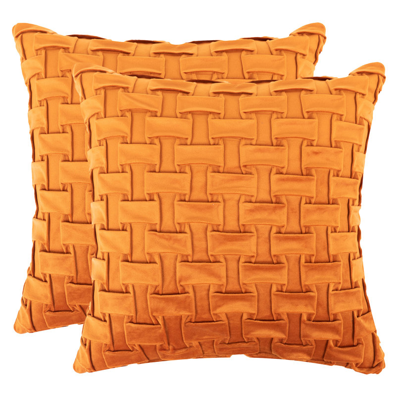 Geometric Velvet Throw Pillow, Orange, Yes