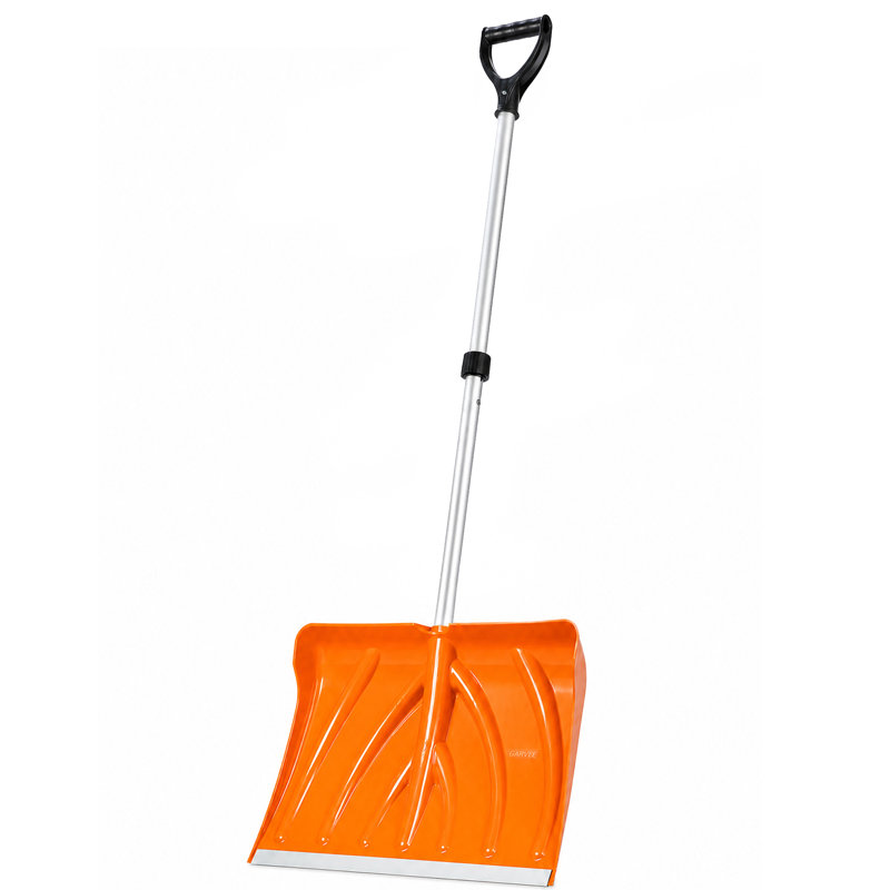 Pelle à neige légère moderne 18 po avec poignée à ressort et tube en aluminium, Orange