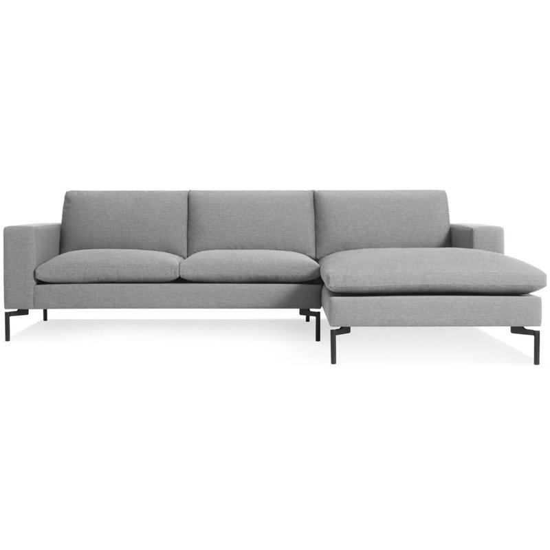 New Standard Upholstered Chaise L-Sectional, Right Hand Facing, Black, Spitzer Gray 100% Polyester