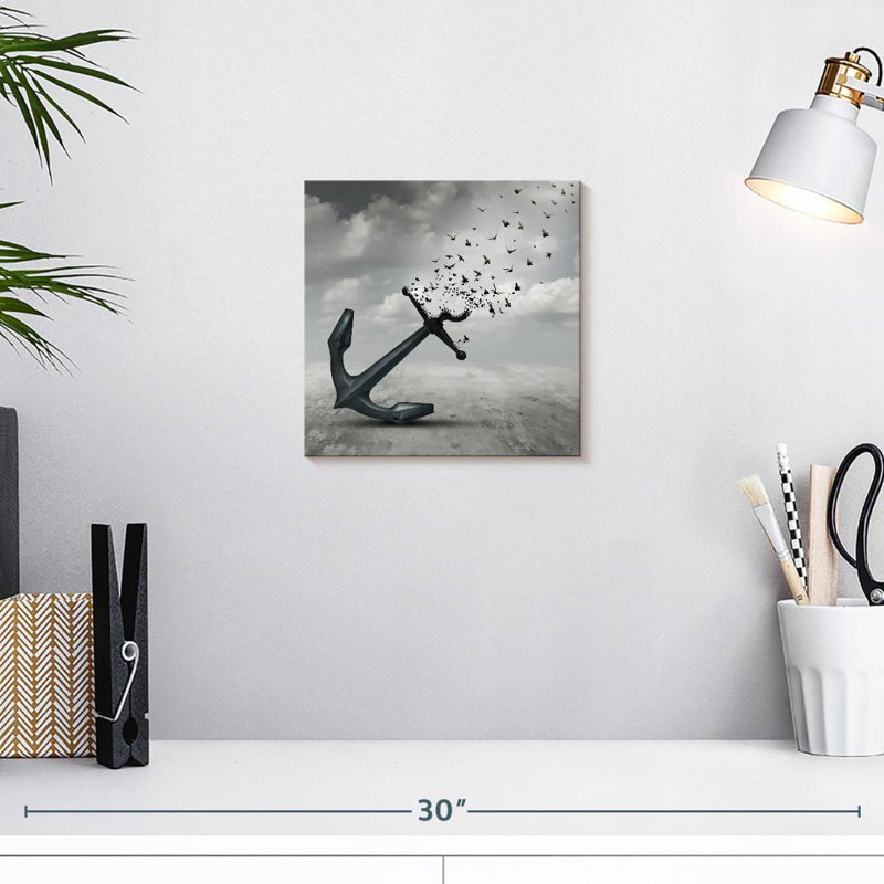 Aletra, ancre et oiseaux, H 10 po x l 10 po