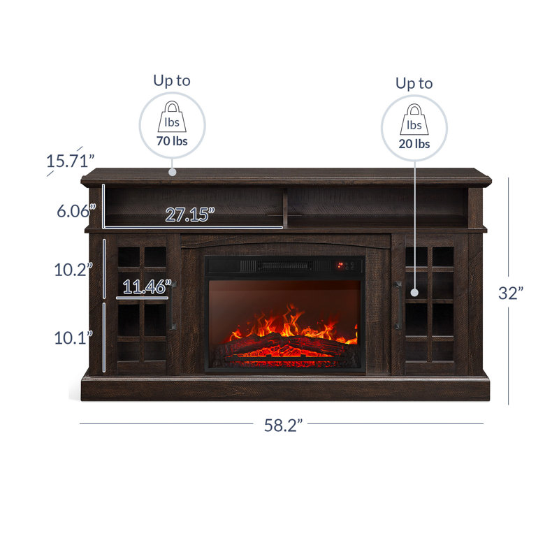 Crédence de rangement avec foyer électrique 58,2 po Ottavino, Espresso
