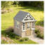 Maisonnette d'extérieur en bois gris avec ensemble de poêle, porte pour chien et jardinières