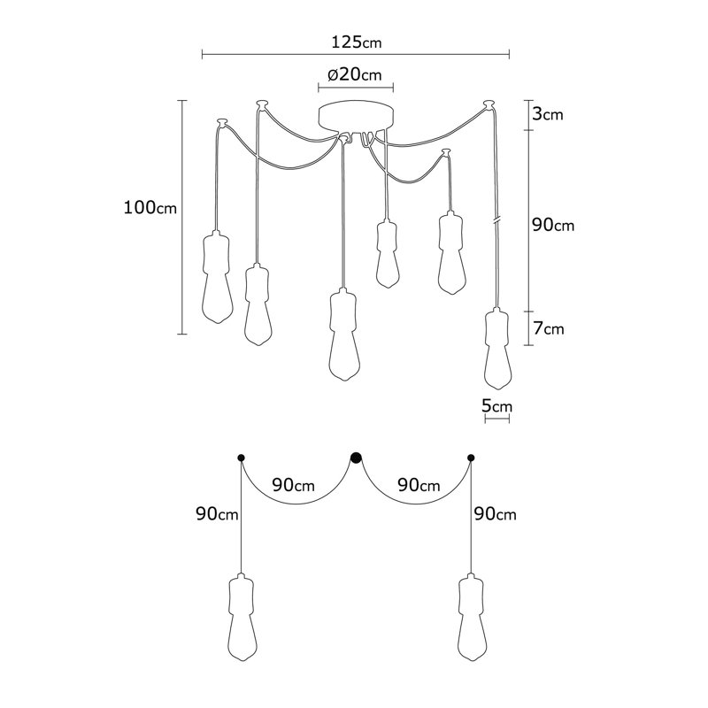 Luminaire suspendu en grappe à 6 lumières Henninger, Noir / rouge