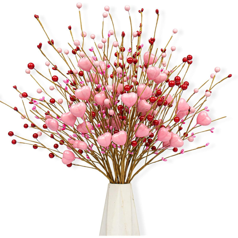 Paquet de 24 tiges décoratives roses et rouges pour la Saint-Valentin