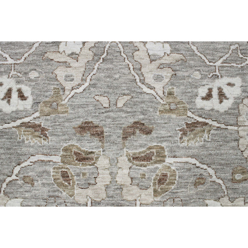 Tapis intérieur gris en laine et viscose noué à la main, Rectangle 9 pi x 12 pi