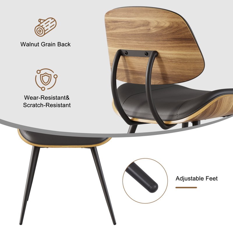 20.5"W Modern Upholstered Faux Leather Dinning Chair With Curved Wooden Backrest, Black