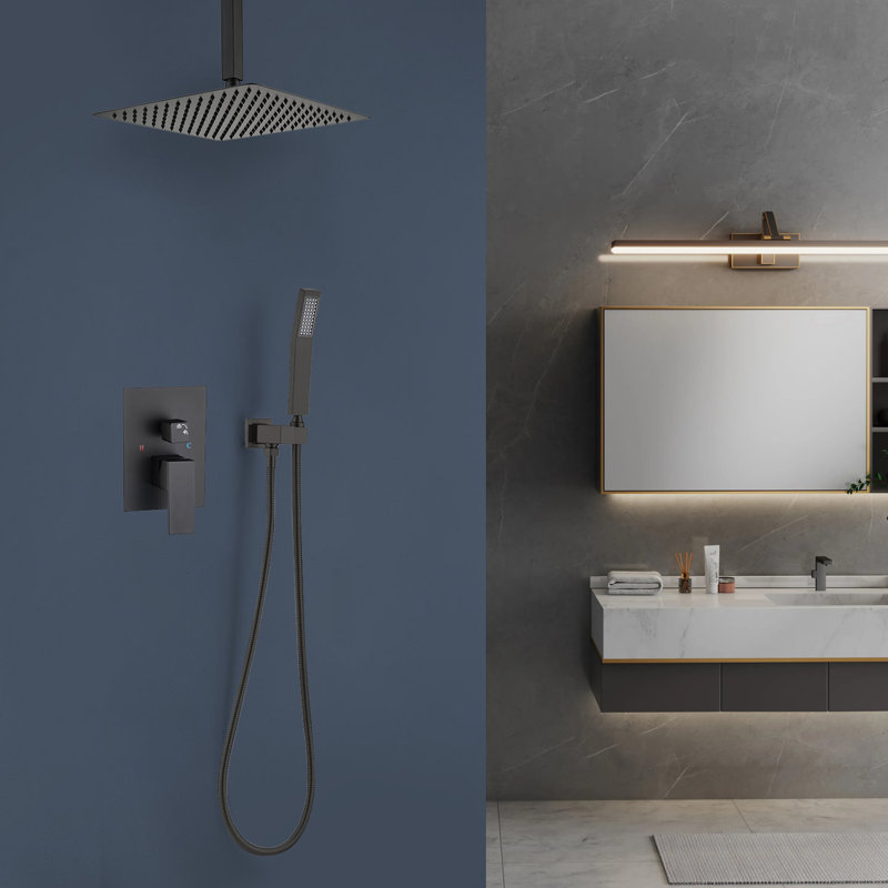 1-Spray Patterns 16 In. Dual Fixed And Handheld Shower Head 2.5 GPM In Matte Black