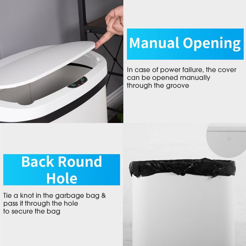 White Plastic Touchless 13-Gallon Kitchen Trash Can
