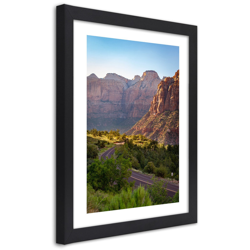 Mountain Road - Single Picture Frame Print, 100cm H x 70cm W, Black