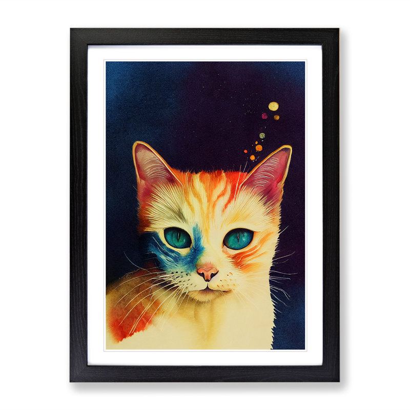 Cat In Watercolour No.3 - Single Picture Frame Print, Black, 64cm H x 46cm W x 2cm D