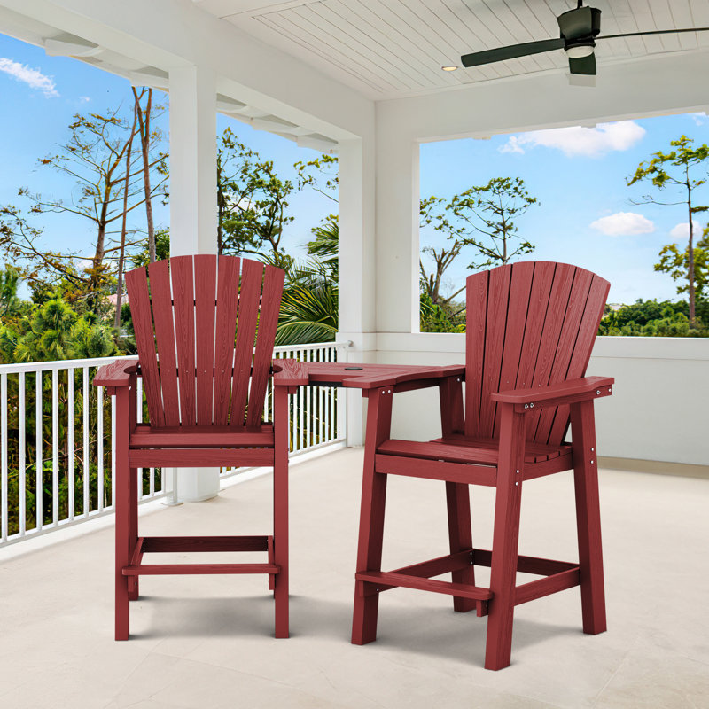Red Tall Adirondack Chair Set with Connecting Tray