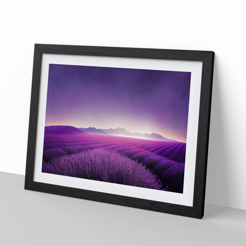 Sparkling Lavender Flower Field - Framed Print, Black, 46cm H x 64cm W x 2cm D