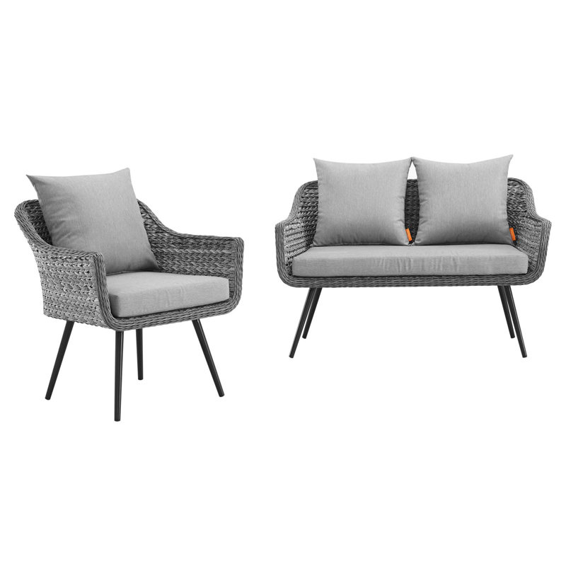 Gray 2-Piece Outdoor Patio Wicker Rattan Loveseat and Armchair Set