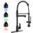 Industrial Chic Matte Black Kitchen Sink Faucet With LED Pull Down Sprayer Single Handle High Arc Stainless Steel Faucet Dual Spouts Deck Mount