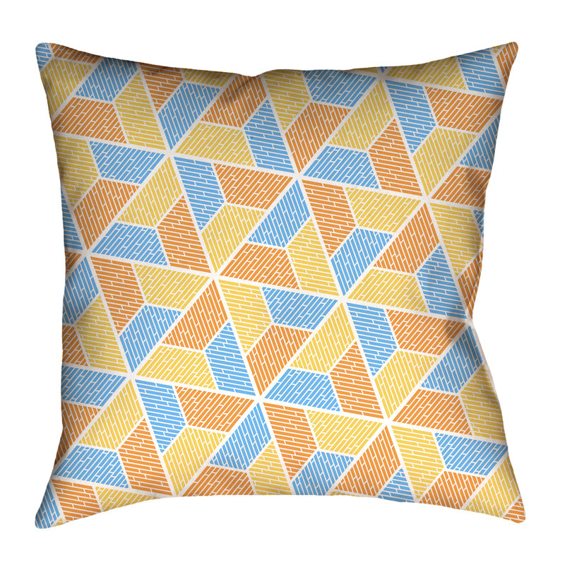 Coussin Katelyn Elizabeth, 26 po x 26 po, Bleu / Orange / Jaune, Sergé de coton
