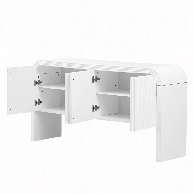 Console de 63 pouces à motif de vagues avec 4 portes et tablette ajustable, table de canapé courbée derrière le canapé, table d'entrée rustique étroite pour le salon, le vestibule et le couloir