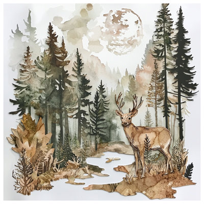 Deer In Forest Landscape Canvas Gallery Wrap in Many Sizes