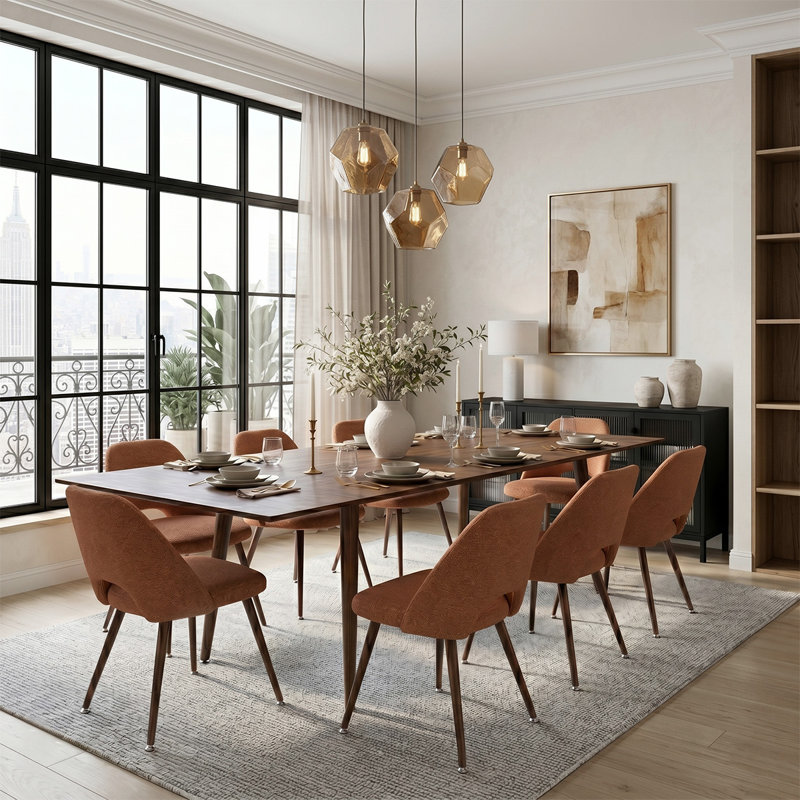 Ensemble de table de salle à manger extensible 9 pièces avec chaises d'appoint rembourrées, Terra