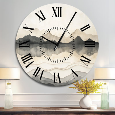 Horloge murale minimaliste en métal silencieux « Horizon de montagne avec pics II »