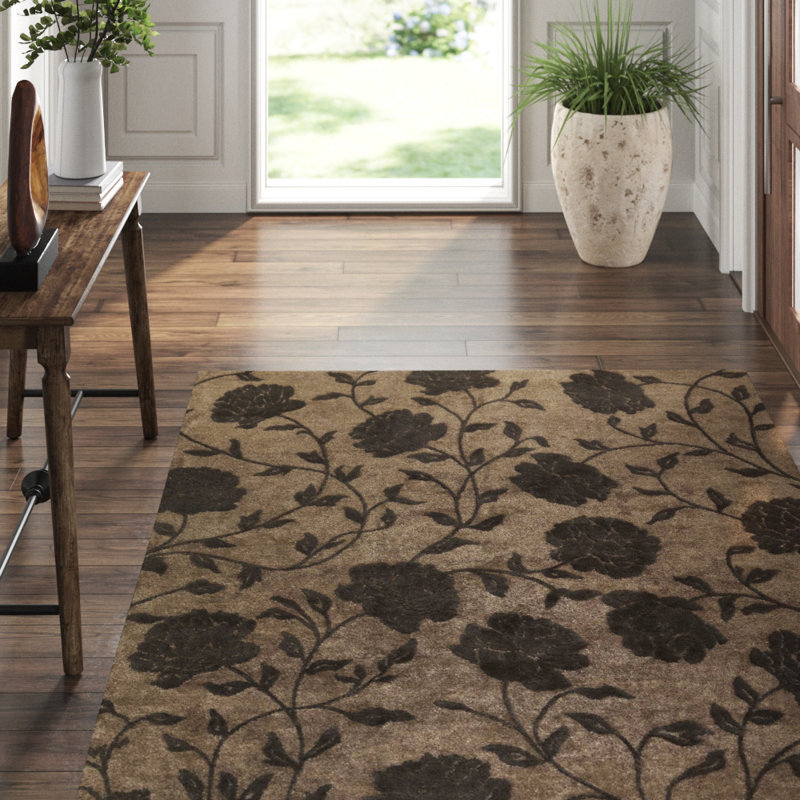 Floral Area Rug in Brown/Taupe, Rectangle 12' x 16'