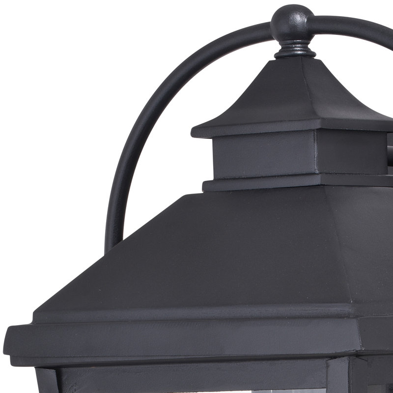 Applique murale d'extérieur traditionnelle Hanoverton à 3 lumières H 17,25 po texturée noir Dusk to Dawn, acier durable, abat-jour en verre transparent, compatible avec les DEL pour la porte d'entrée de patio ou de garage