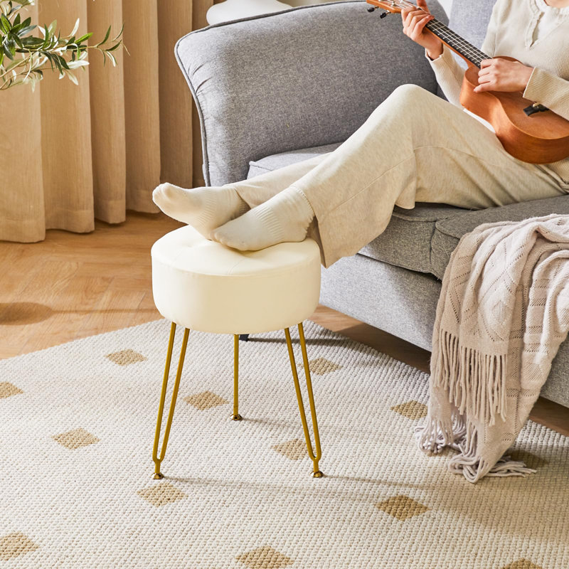Burdue Steel Accent Stool, White, Gold