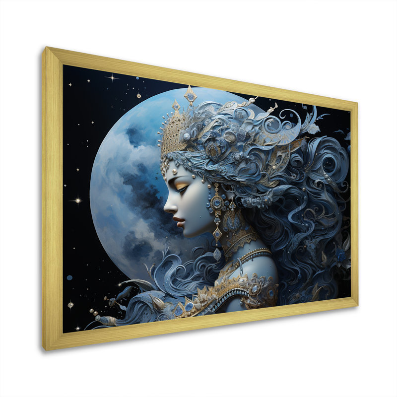 Hindouisme Chandras Soma, dieu céleste de la lune I, Cadre doré simple, H 16 po x l 32 po x P 1 po
