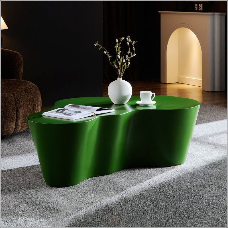 Table basse de 50 pouces en fibre de verre de forme unique, robuste et durable, aucun assemblage requis pour les salons modernes, vert