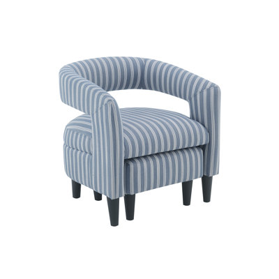 Modern Striped Accent Barrel Chair With Ottoman Set – Upholstered Armchair And Footrest, Blue Pinstripe Fabric, Mid-Century Inspired Design by Breakwater Bay